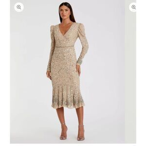 MAC DUGGAL Sequin Dress with Embellished Hemline and Belt size 16 NWT